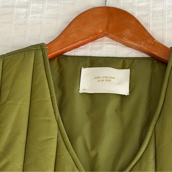 Aime Leon Dore Green Puffer Vest Twill - Picture 3 of 6
